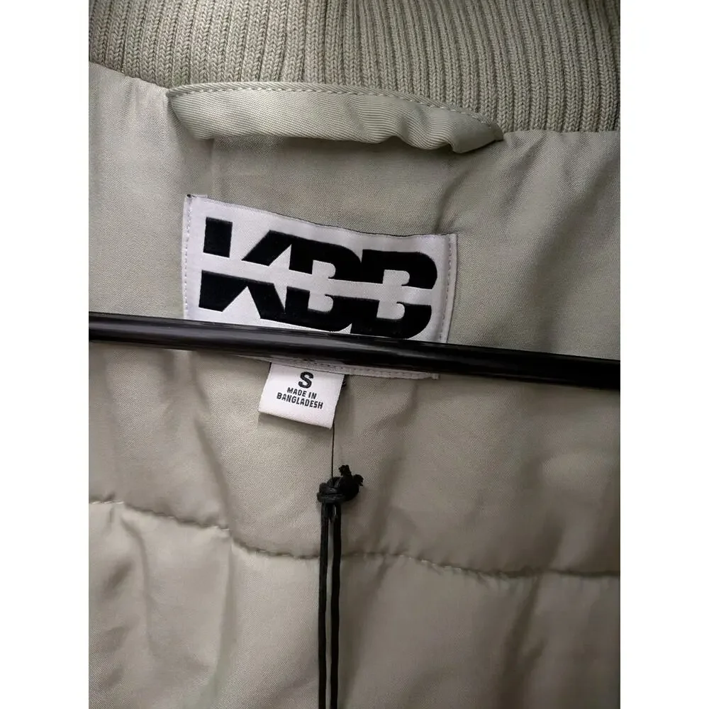 KBB Women’s Oversized Bomber Jacket Sage Green Ruched Sleeve Zip-Up Size S - Picture 5 of 8
